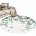 thumbnail image 2 of Spring Floral Round Living Room Rugs 4 ft, Watercolor Blue Flower Rustic Eucalyptus Leaves Washable Area Rug with Non-Slip Sturdy Edge Binding Round Carpet for Entryway Kitchen Bedroom Bathroom, 2 of 9