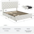 thumbnail image 2 of Homhougo Queen Size Upholstered Bed Frame with 4 Storage Drawers, Adjustable Headboard, Linen Platform with Wooden Slats, No Box Spring Needed, White, 2 of 8