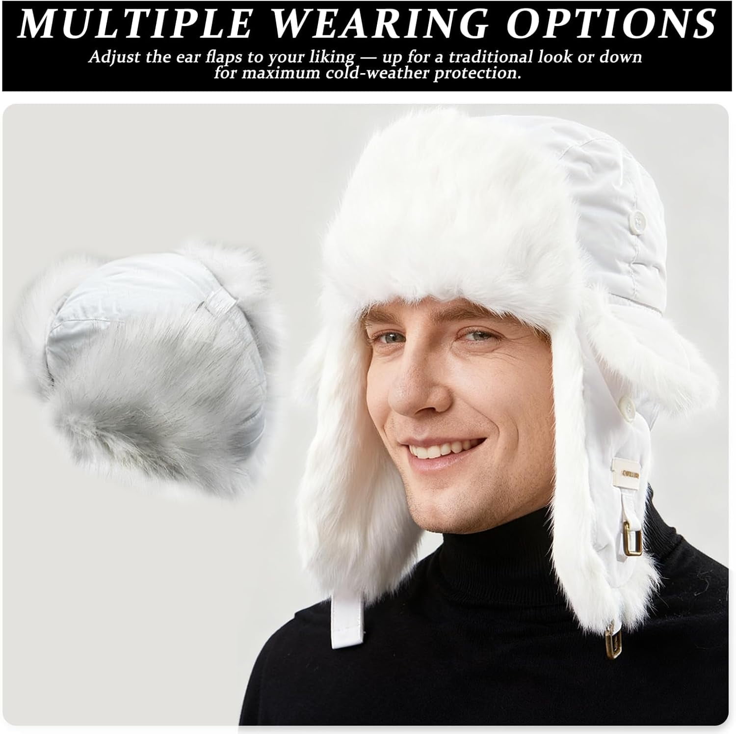 Winter Trapper Hat, Faux Rabbit Faux Fur Knit Russian Ushanka Aviator Warm Ski Hunting Cycling Winter Hats for Men and Women