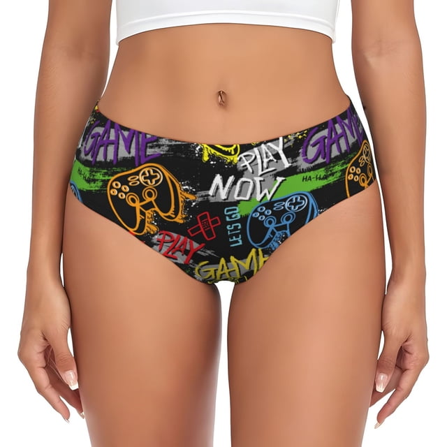 Fotbe Game Joysticks Calzones Estampados para Mujer – Ropa Interior de Algodón, Cómoda, Suave y Elástica-Large