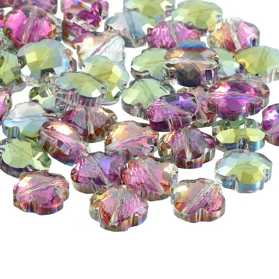 Glass Beads, 30 Pcs Shamrock Beads Transparent Crystal Glass Charms Clear Jewelry Making Supplies for Bracelets DIY Crafts, Red Green