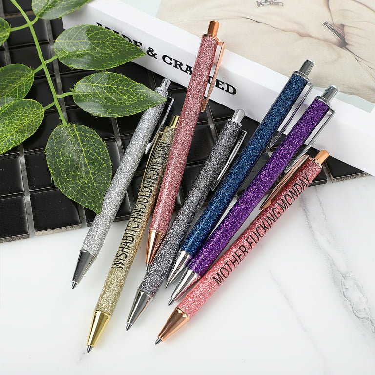 Evil Funny 7pcs New Ball Point Pen Set Lightweight Glitter Stationery  Supplies Multicolor Oil Flow Pens Black Refill 