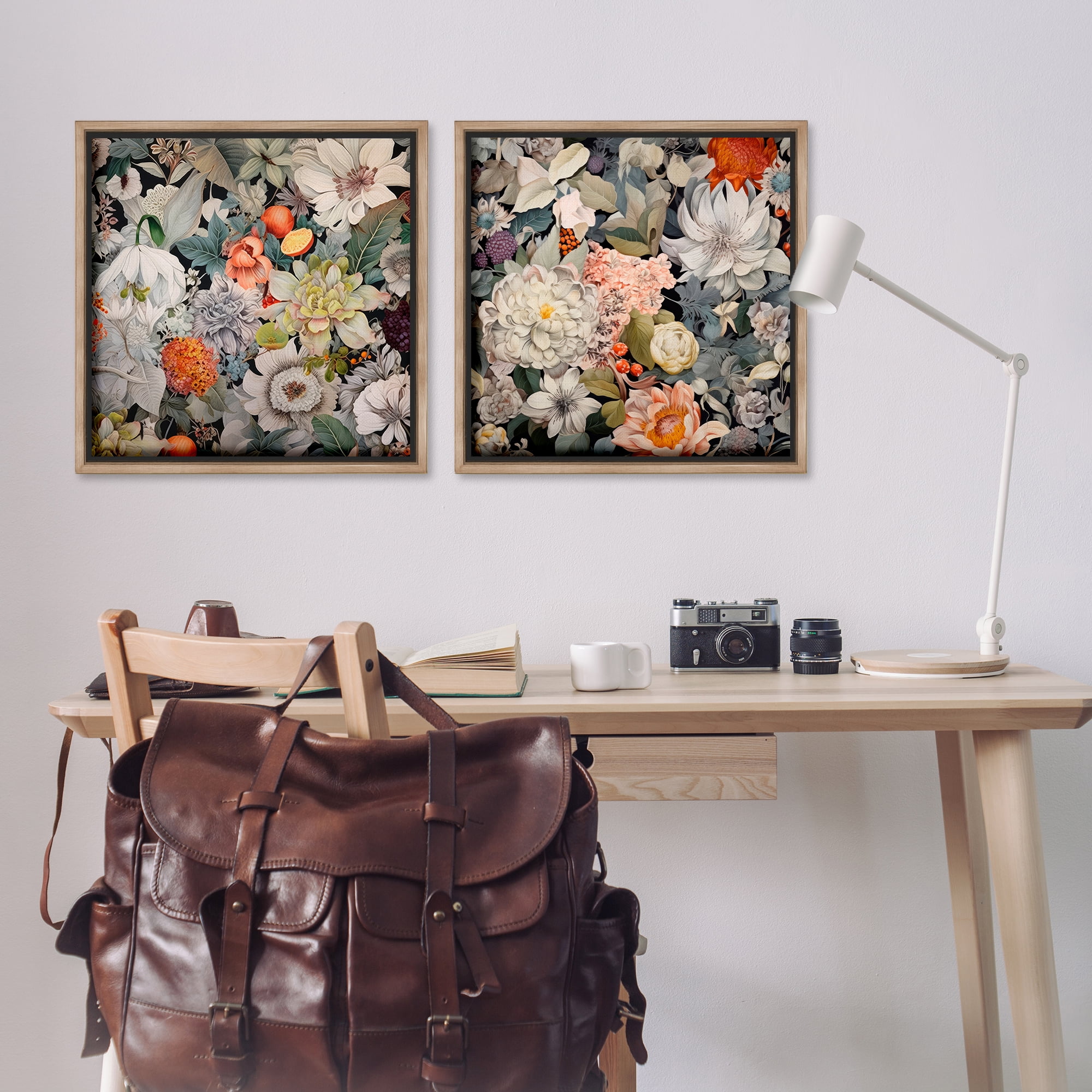 Stupell Industries Striking Botanical Floral Plants & Flowers Painting Brown Floater Framed Canvas Art Print Wall Art, 25 x 25, Set of 2