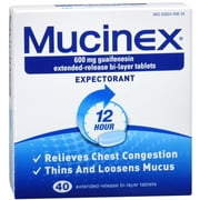 Mucinex Expectorant Extended Release Bi-Layer Tablets 40 Tablets (Pack of 6)