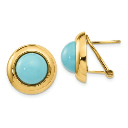 14k Omega Clip Reconstituted Turquoise Earrings (Best Place For Men's Earrings)