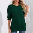 thumbnail image 2 of Blusa informal de Color puro con cuello redondo y manga abombada de longitud media para mujer, color verde oscuro XXL, 2 of 6