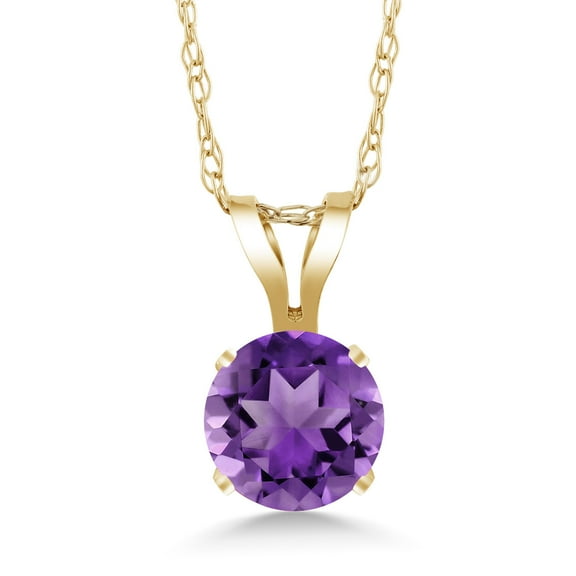 Gem Stone King 0.33 Ct Round Purple Amethyst 14K Yellow Gold Pendant With Chain