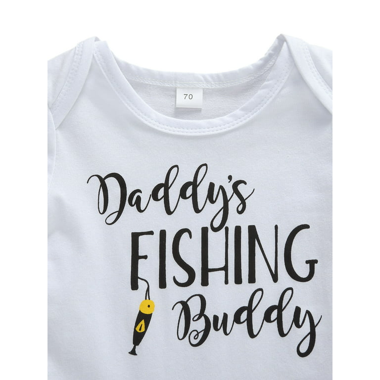 TheFound Newborn Baby Boy Daddy's Fishing Buddy Outfits Short Sleeve Letter  Romper Pants Hat Summer Clothes 