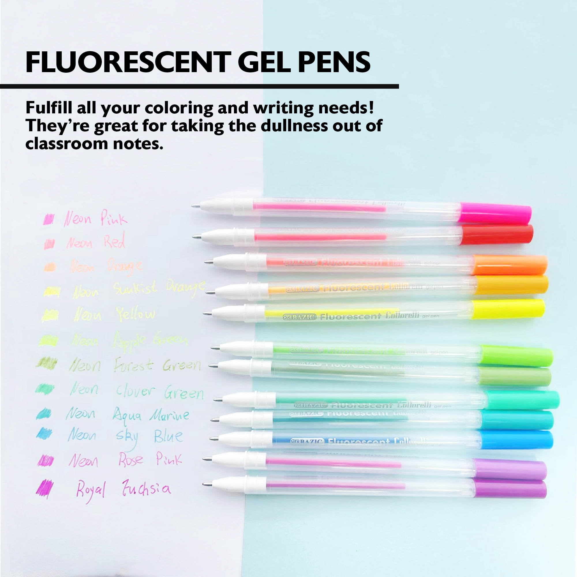 BAZIC Collorelli Gel Pen 0.8mm Neon Color, Smooth Write, (12/Pack), 24-Pack