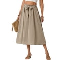 thumbnail image 2 of Women's High Waist Midi Skirt Ruffle Elastic Waist Tie Bow Side Pockets Solid Color Summer Beach Casual A-Line Skirt 04-Khaki XXL, 2 of 5