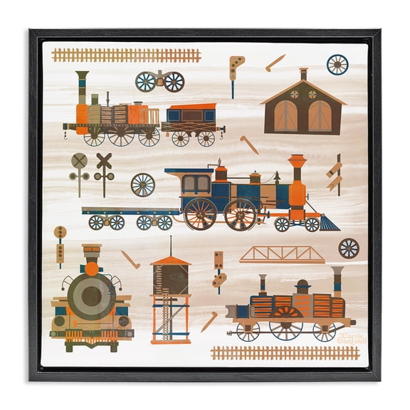 Stupell Industries Industrial Totally Trains Rustic Black Floating Frame Canvas Art, 18 x 18, by Carrie Cantwell