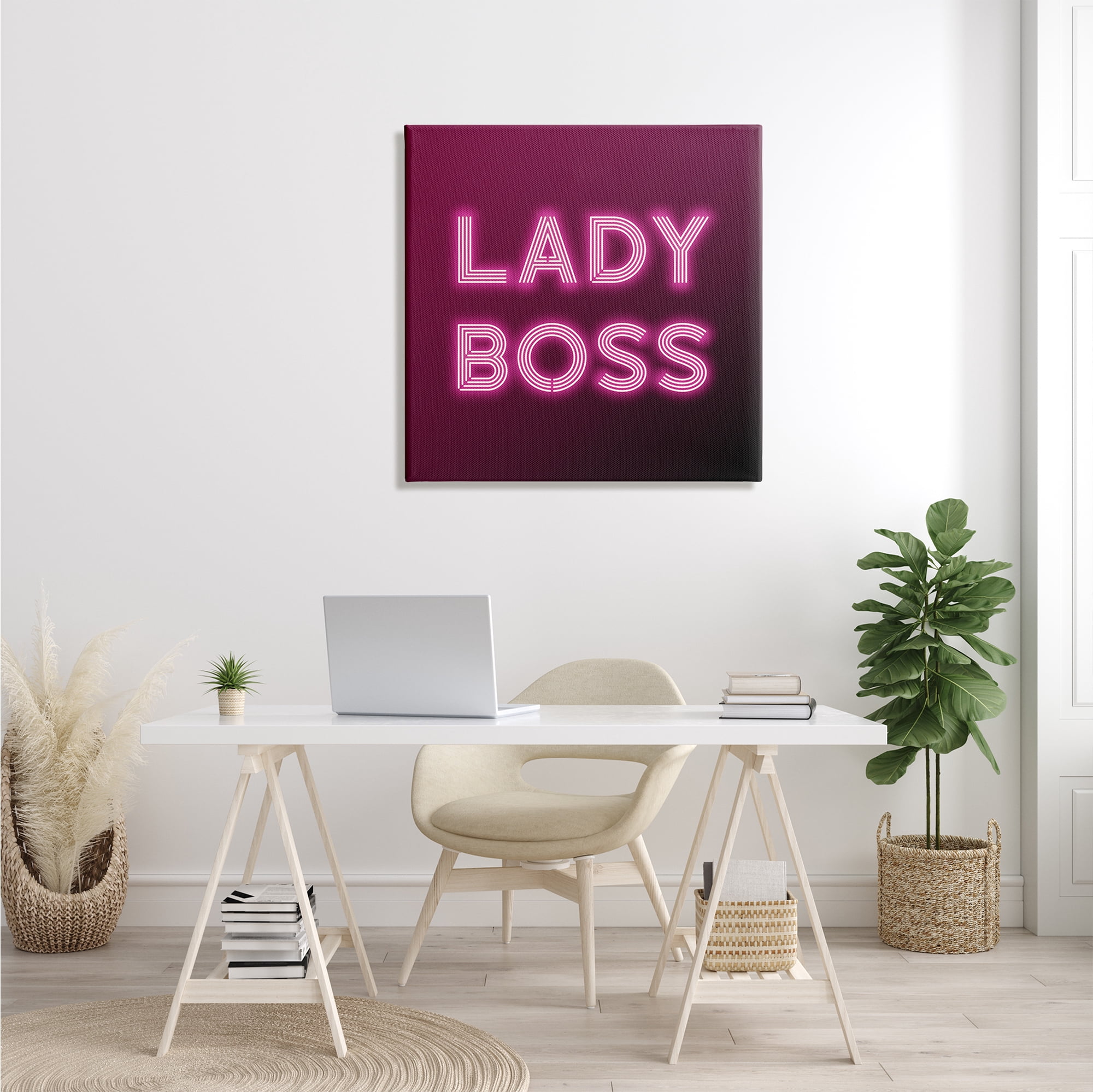Stupell Industries Neon Lady Boss Fashion Modern Pink Word Design XL Canvas Wall Art by Dawn Vietro