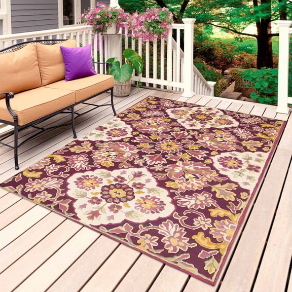 Red Boho Outdoor Rug 3x5 Ft, Non Slip Washable Area Rug, Country Vintage Aesthetic Ethnic Aesthetics Patio Rugs Carpet Runner, Large Floor Mat for Indoor/Outdoor Deck Porch Camping
