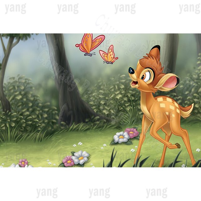 Disney Newborn Birthday Party Cute Deer Bambi of Fawn Rabbit Thumper Skunk Flower Picture Of Rhinestone Embroidery Home DecorVinyl 180x120cm Gao Jinjia LED