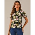 thumbnail image 3 of DARING DIVA Women's Floral Ruffled Neck Short Sleeves Top Blouse XS Black Red, 3 of 6