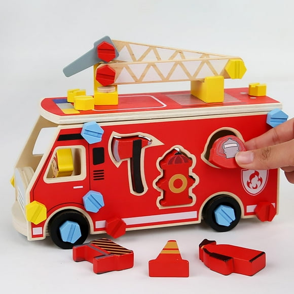 BELOVING Wooden Kids Tool Set Construction Toy for for 3 4 5 6 Year Old Birthday Gift Fire Truck