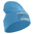 thumbnail image 4 of US Air Force Veteran with Flag Logo Embroidered 12 Inch Solid Knit Cuff Long Beanie Made in USA - Carolina Blue OSFM, 4 of 5