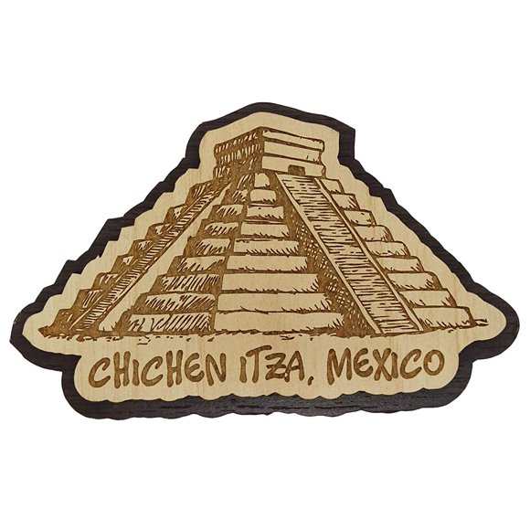 Printtoo Gravé Chichen Itza Mexique Aimant de Frigo Souvenir en Bois Cadeau Objets de Collection
