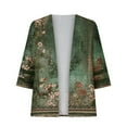 thumbnail image 4 of LOVZFMLL Vestes pour Femmes Imprimé en Maille à Empiècements Manches Trois Quarts Hauts Décontractés Blouse Cardigan, 4 of 6