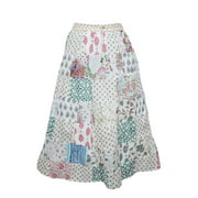 Mogul Women's Peasant Skirts Printed Patchwork Maxi Skirts