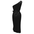 thumbnail image 4 of Fridja Lady Solid Color Irregular Slanted Shoulder Belt Slim Fit Satin Dress, 4 of 5
