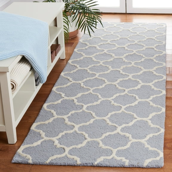 SAFAVIEH Cambridge Leonard Geometric Wool Runner Rug, Light Blue/Ivory, 2'6" x 14'