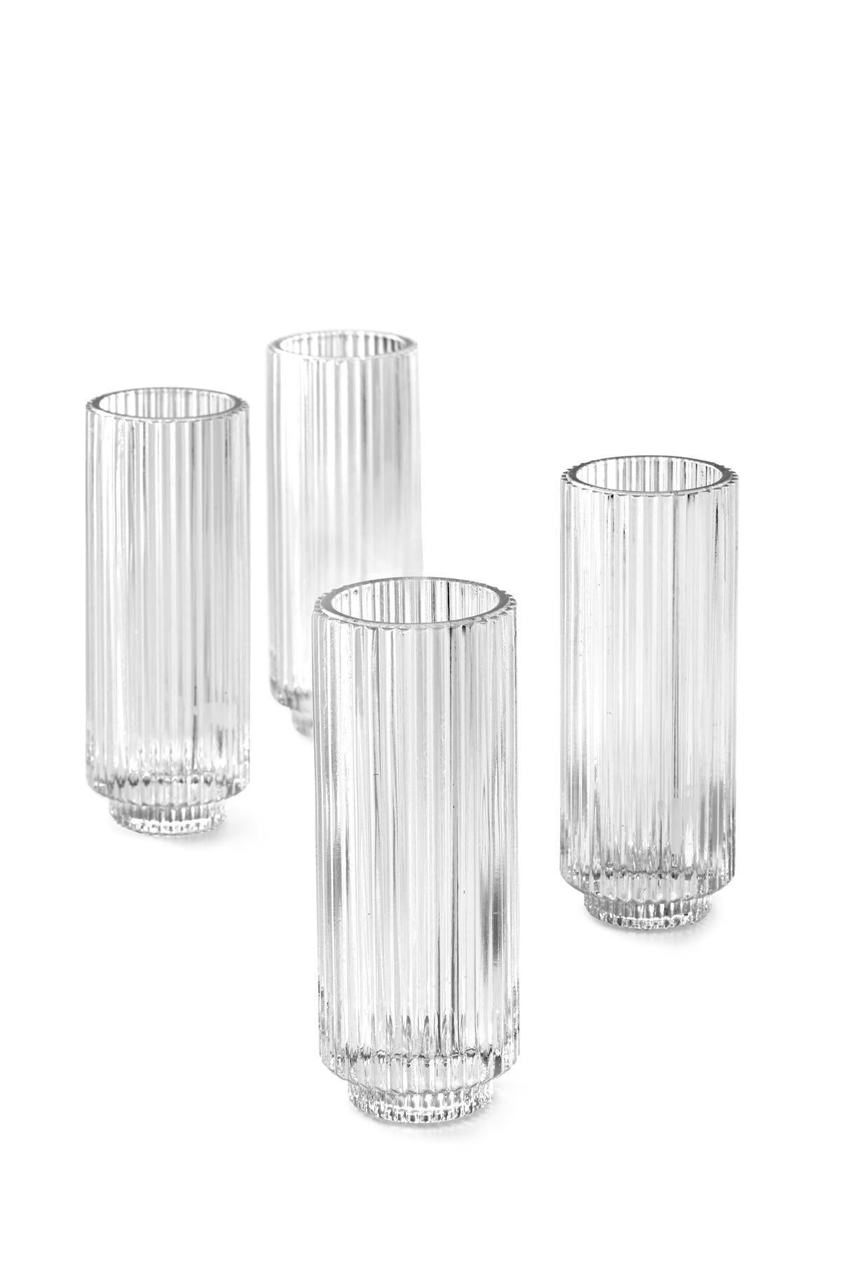 Serene Spaces Living Set of 4 Tall Clear Ribbed Glass Votive Holder