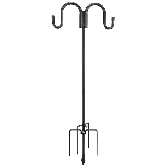 FLY HAWK Black Double Shepherds Hook for Outdoor Hummingbird Feeder Stand, Solar Lights, Flower Basket - 78 inch Adjustable Bird Feeder Pole - Black