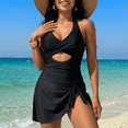 thumbnail image 3 of SOMER Women's One Piece Swimsuit Tummy Control Bathing Suits Push Up Swimdress Cutout V Neck Skirt Swimwear, 3 of 8