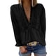 thumbnail image 2 of Blusa Volantes Cuello En V Estampado De Puntos Manga Larga Transpirable Tops De Moda Para Mujer Negro XXL, 2 of 6