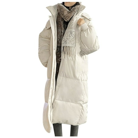 

Women Long Puffer Jackets Hooded Zippers Winter Solid Medium-Long Loose Long Sleeve Warm Blouse Parka Coat
