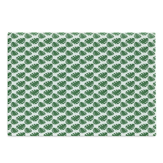 Philodendron Cutting Board, Continuous Pattern of Cartoon Style Jungle Leaves Simple Nature Ornament, Decorative Tempered Glass Cutting and Serving Board, in 3 Sizes, by Ambesonne