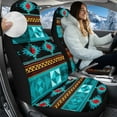 thumbnail image 3 of Uorisanigo Car Front Seat Covers, 2PCS Aztec Turquoise Print Bucket Auto Front Seat Protectors, Premium Coral Fleece Cloth for Ultimate Comfort & Protection, Universal for SUVs, Trucks, Cars, 3 of 7