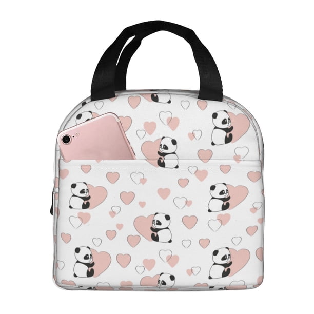 Easygdp Heart Panda Bolsa Térmica Premium - Tela Oxford Impermeable, Gran Capacidad, Bolsillo Frontal, Unisex para Trabajo, Escuela, Actividades al Aire Libre y Picnics