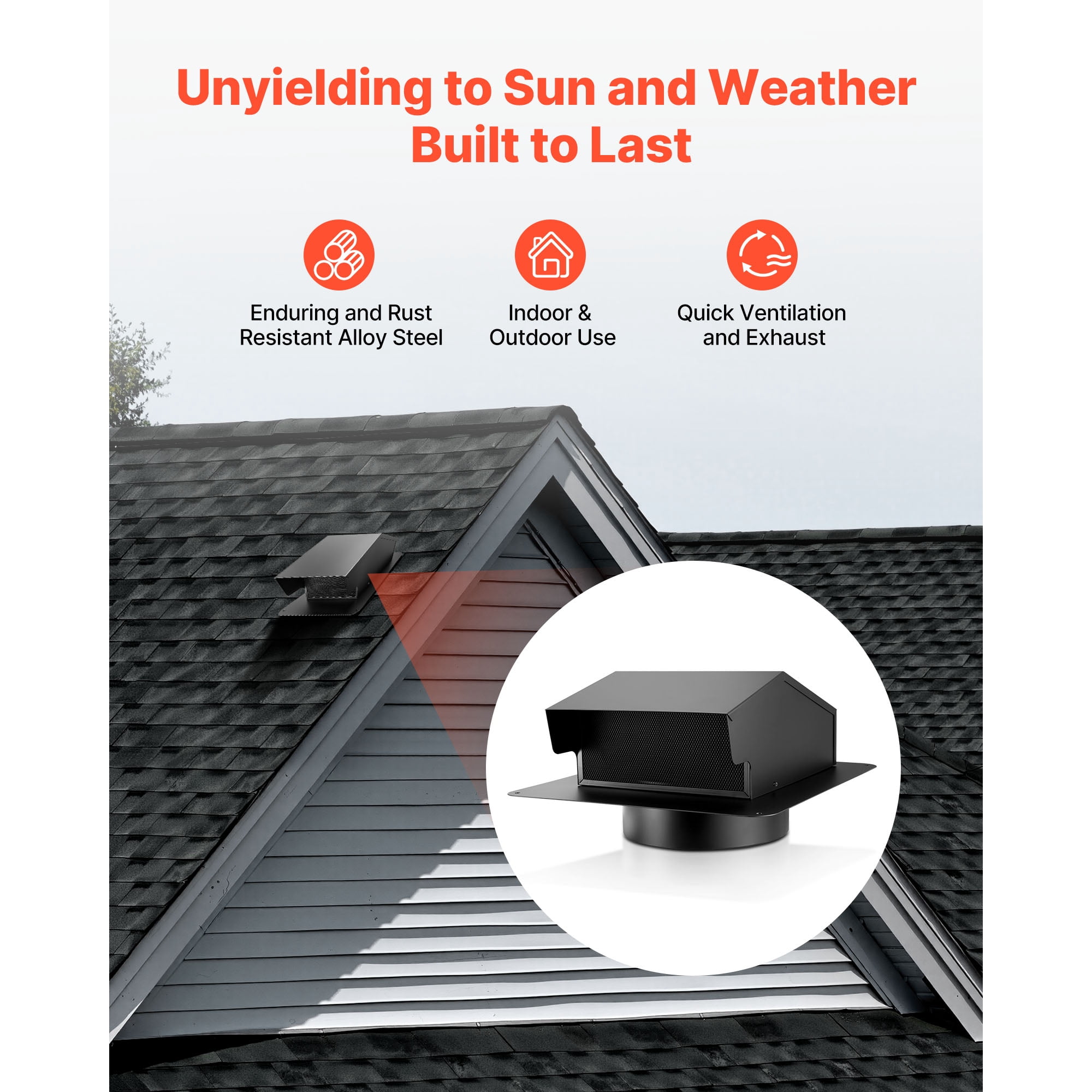 KFFKFF 6-Inch Hooded Wall Vent Cover, Square AC Vent Gable Cover, Durable SPCC Steel with Built-in Protective Screen, Suitable for Roofs, Walls, and Outdoor Duct Exhaust Outlets (1 Pack, Black)
