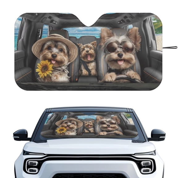 Xixirimido Windshield Sun Shade for Car SUV Truck Foldable Sunshade for Car Windshield Block UV Rays Keep Your Vehicle Cool Car Interior Accessories, Yorkshire Terriers