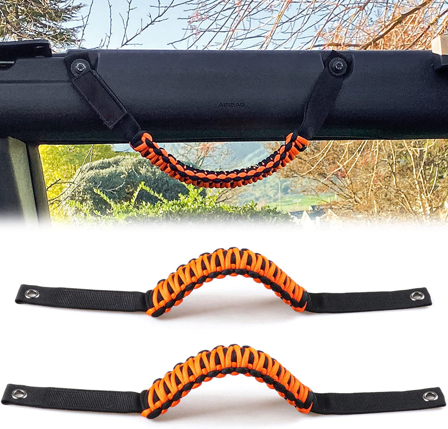2 Pack with USA Flag Design Black BESTAOO Roll Bar Grab Handles Paracord Grip Handle for Ford Bronco Accessories 2021 2022 