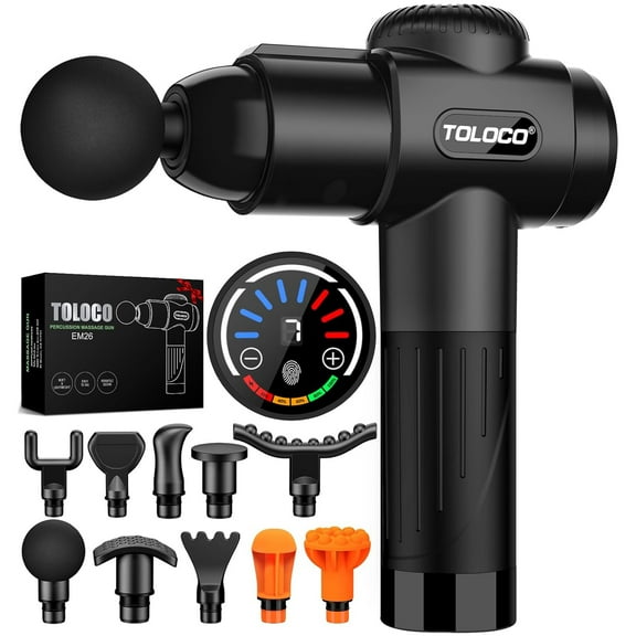 RAEMAO Massage Gun, Deep Tissue Back Massage for Athletes for Pain Relief, Percussion Massager with 10 Massages Heads & Silent Brushless Motor, Black