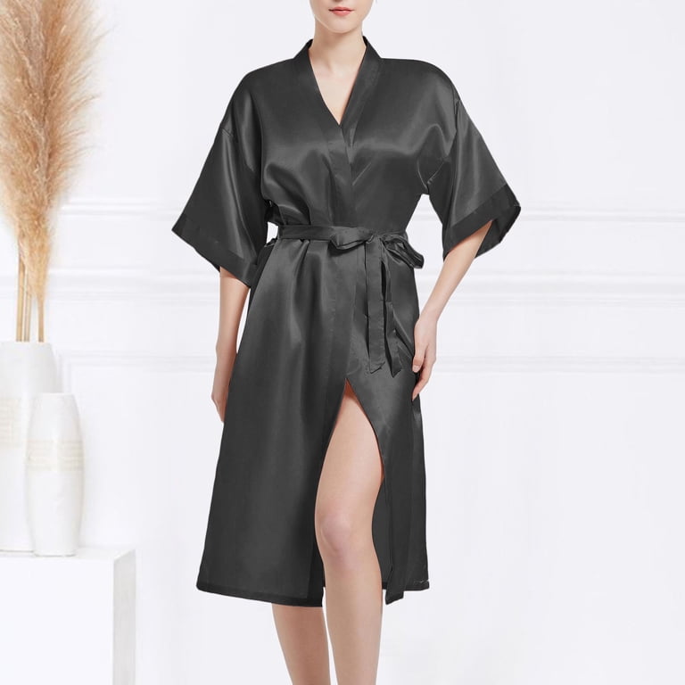 kimono satin dressing gown Lixiuxyad Robe with Hood 3x Women's Satin Kimono Bridal Dressing Gown  Bridal Bathrobe Women's Satin Kimono Bridal Sexy Silk V Neck Kimono With  Belt
