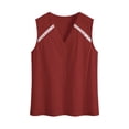 thumbnail image 7 of LEAVINGSUO Tank Tops for Women Solid Color V-Neck Sports Sleeveless Blouse Loose-fitting Openwork Lace Tops Wine L, 7 of 7
