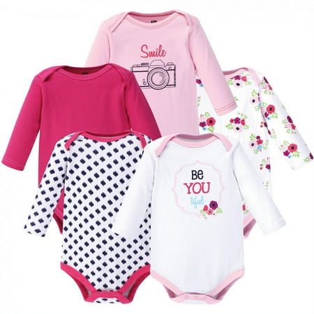 UPC: 0660168558159 | Hudson Baby Infant Girl Cotton Long-Sleeve Bodysuits 5pk  Beyoutiful  9-12 Months