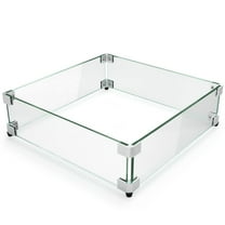 23.5 inch Square Fire Pit Wind Guard, Glass Wind Guard for Square Fire Pit Table, Sturdy Tempered Glass Panel with Stability Aluminum Corner Bracket and Feet, Simple Assembly