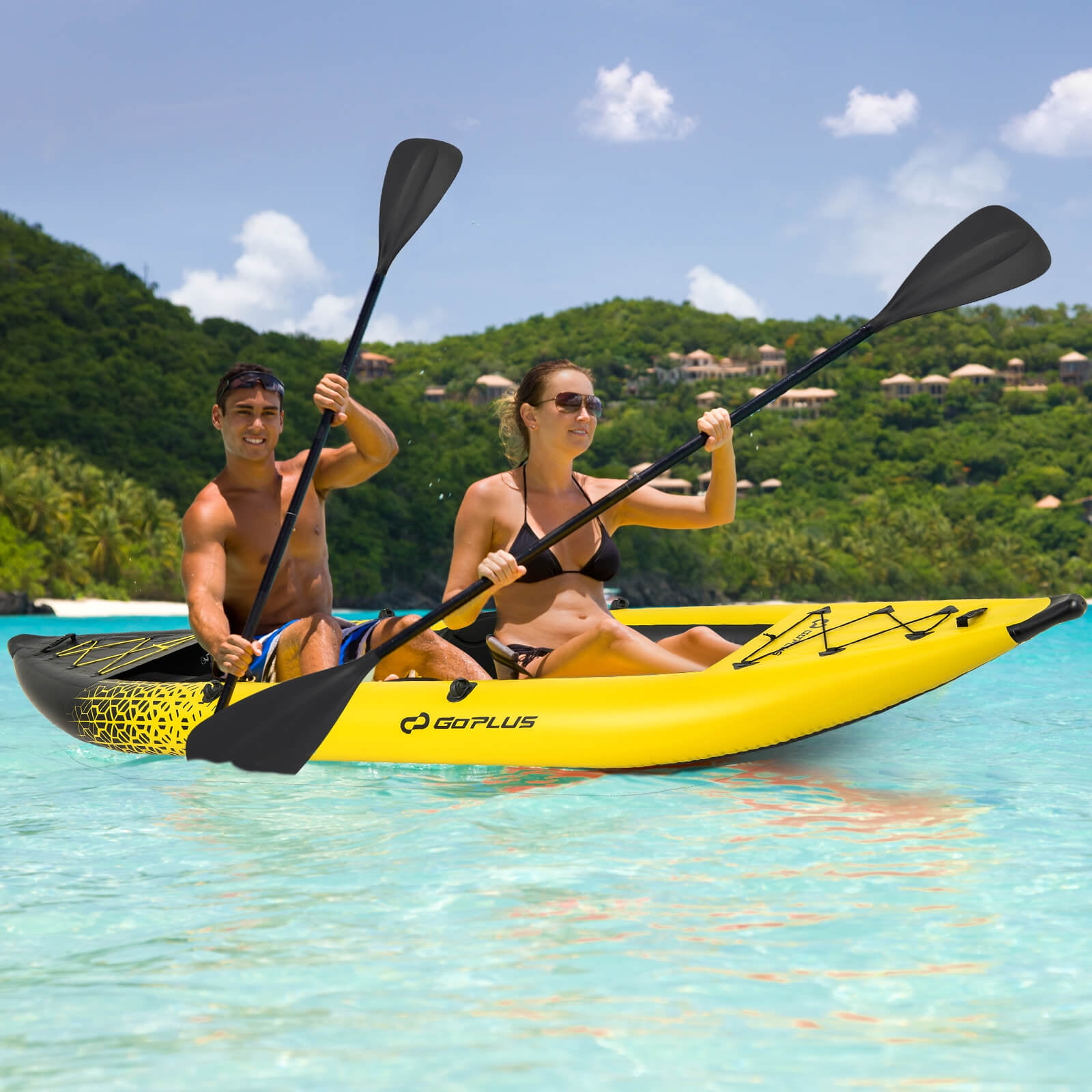Infans Inflatable Kayak Set Portable 2-person Kayak with Aluminium Oars EVA Padded Seat