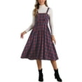 thumbnail image 1 of INSPIRE CHIC Vestido Midi Pinafore A-Line Sin Mangas de Cuadros Vintage para Mujeres S Rojo Oscuro, 1 of 5