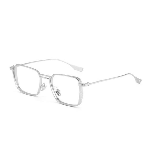 Womens Fashion Blue Light Blocking Oversized Reading Glasses 2.5, Metal Silver Square Spring Hinge Readers 2.50