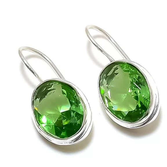 Tsavorite Garnet Gemstone 925 Sterling Silver Jewelry Stud Earring Sz 0.75''