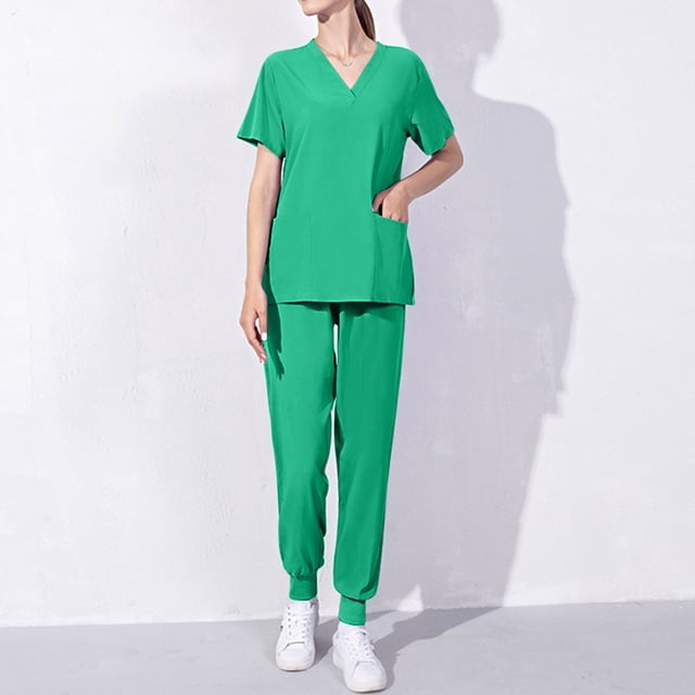 BVOFAR Scrubs for Women Set V-Neck Tops & Jogger Pants Medical Nursing Uniform Solid Color Stretch Scrubs Set with Pockets