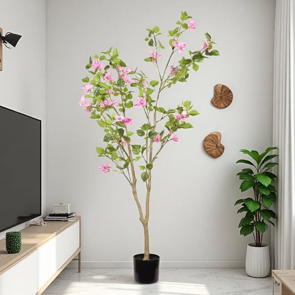 5FT Lifelike Artificial Bougainvillea Tree - Faux Flowering Plant with Pot for Indoor Home Office Decor