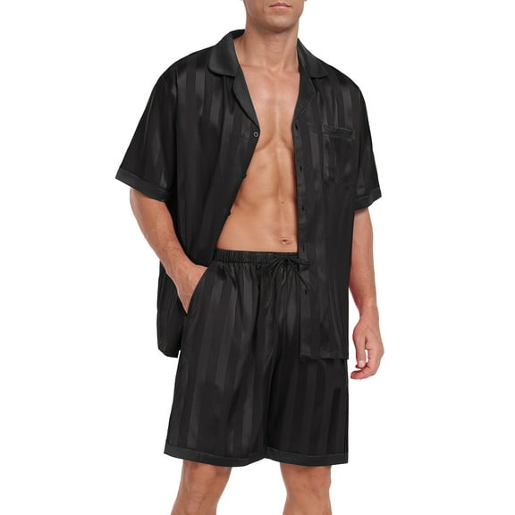 MINTREUS Men Satin Silk Pajamas Set with Pockets Sleepwear Shorts Satin Loungewear 2 Piece Button Down Set