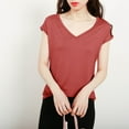 thumbnail image 3 of Mittory Womens Tops Cap Sleeve V Neck T Shirt Ruched Slim Fit Basic Tees Lightweight Casual Summer Sleep Lounge Shirt, 3 of 4